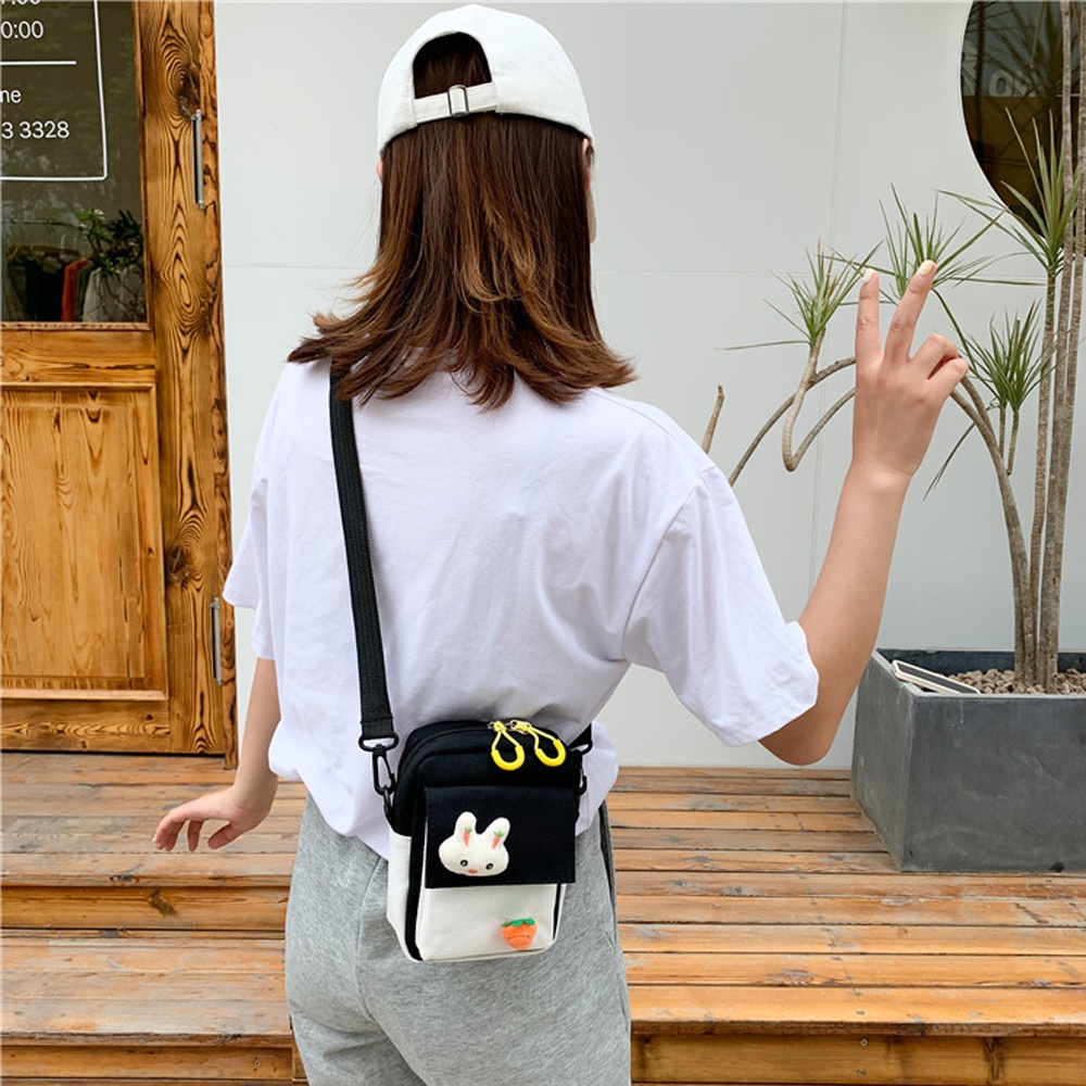Túi Đeo Chéo Vải Canvas Mini Cho Nữ Kèm Phụ Kiện Siêu Dễ Thương Cute Đi Học Đi Chơi Phong Cách Hàn Quốc