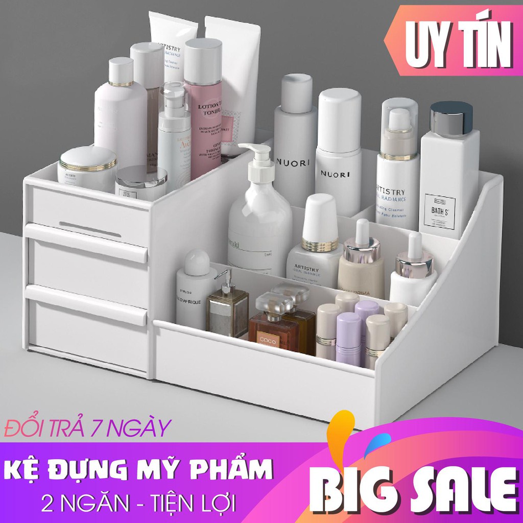 Kệ Đựng Mỹ Phẩm 3 Tầng 2 Ngăn Kéo, Hộp Đựng Đồ Trang Điểm, Makeup Bằng Nhựa Cao Cấp