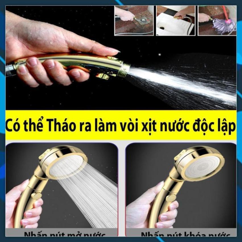 Vòi Sen Tăng áp Có Nút Khóa Nước 3 chế độ Phun, Xoay 360 độ Hàng Xịn - Vàng Gold 206783