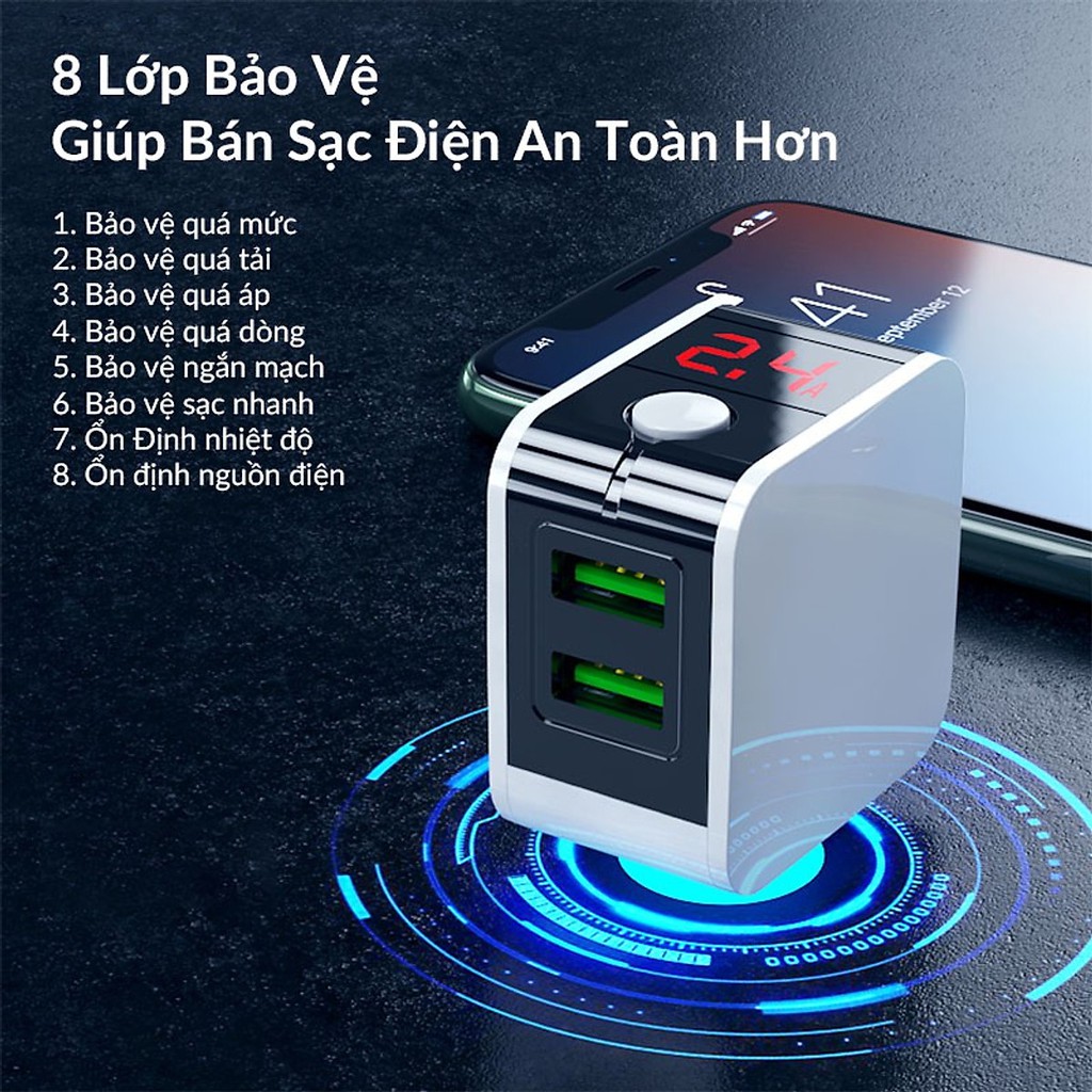 CHÍNH HÃNGCốc Sạc Nhanh Hoco HK5 Tự Ngắt Thông Minh Khi Đầy Pin ✔2 Cổng USB 2.4A{BẢO HÀNH ĐỔI MỚI}