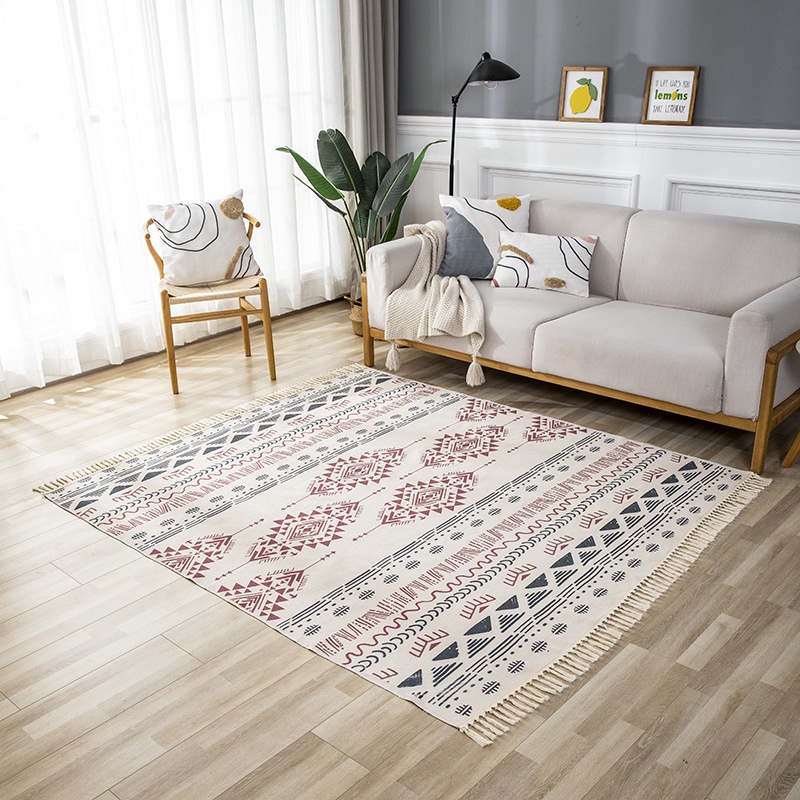(1m2x1m8)Nhiều mẫu Thảm thổ cẩm trải sàn tông trắng, hàng cao cấp vải dày đẹp, decor trang trí phòng nhiều họa tiết
