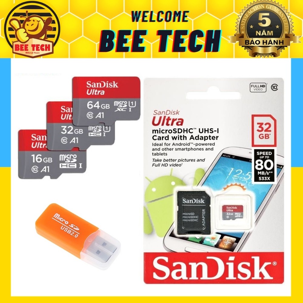 Thẻ nhớ 16Gb/32Gb/64Gb,tặng kèm đầu lọc thẻ và Adapter - Beetech