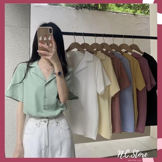 Áo sơ mi ngắn tay cổ vest chất trượt đẹp