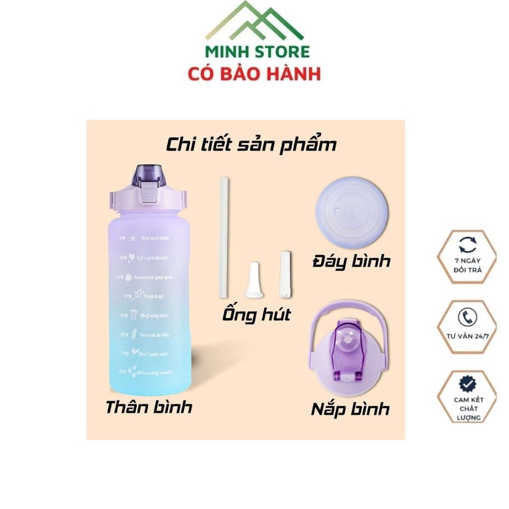Bình Đựng Nước 2L Dễ Thương Có Vạch Báo Giờ Uống Nước