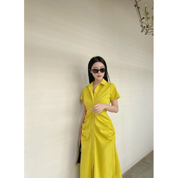 Váy sơ mi dáng suông 🌥 FREESHIP 🌦 Váy sơ mi dáng suông basic cut eo với nhiều tông màu xinh xắn hồng vàng trắng