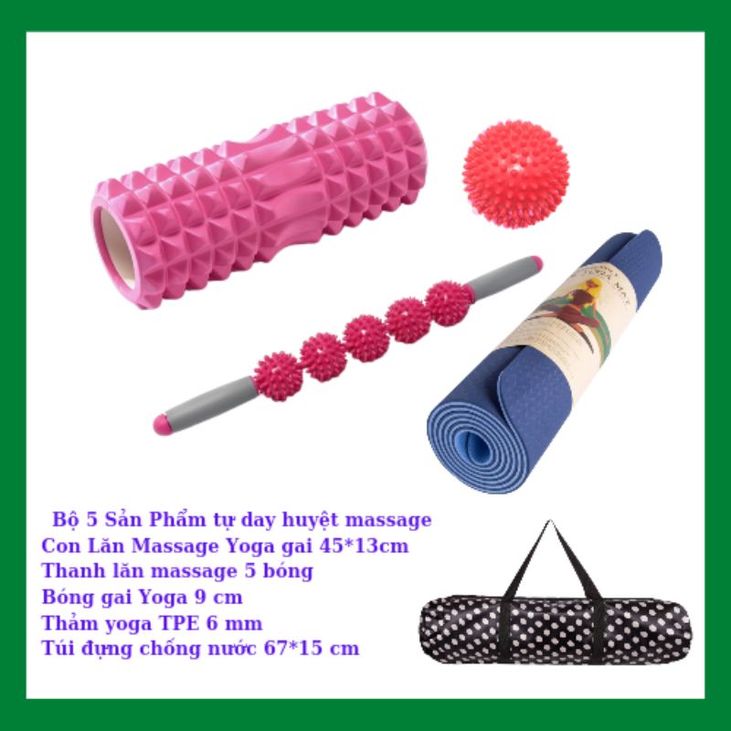 Bộ dụng cụ Yoga Massage Foarm Roller: con lăn,gậy lăn tay,bóng massage,gạch yoga,thảm yoga TPE, túi đựng