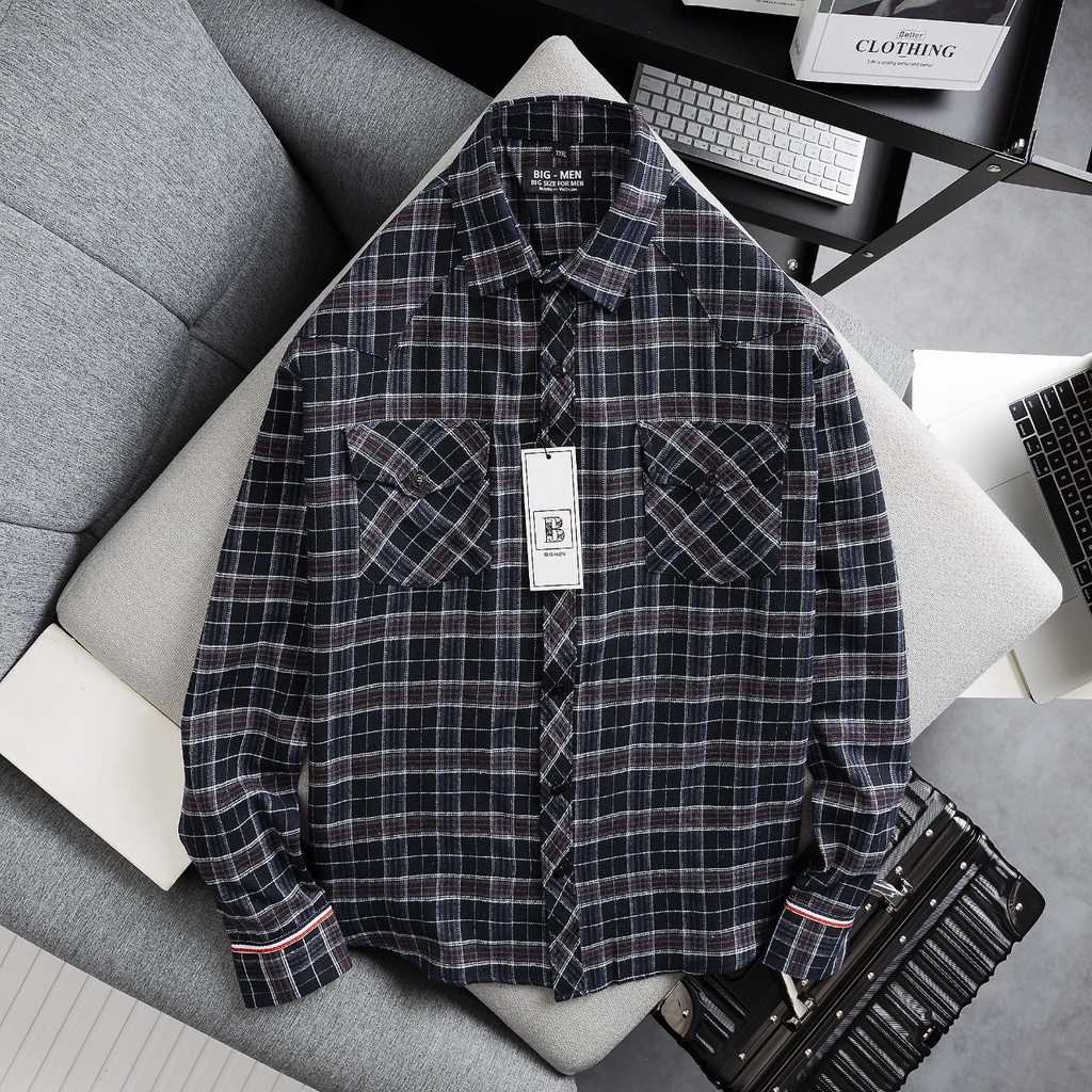 Áo sơ mi caro tay dài nam bigsize 75kg - 105kg