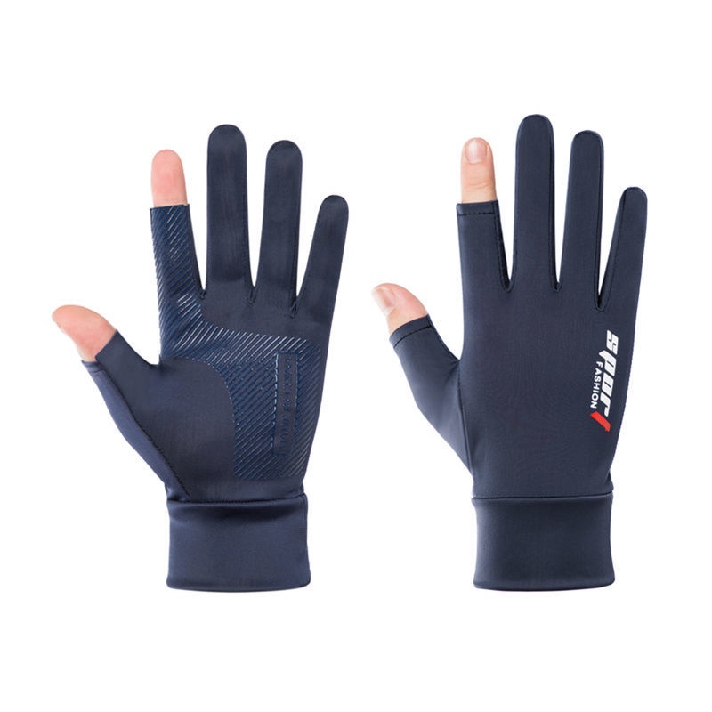 Găng Tay Lụa Lạnh Hai Ngón Chống Trượt Có Thể Chạm Màn Hình Cảm Ứng Thoáng Khí Bảo Vệ Tia UV Khi