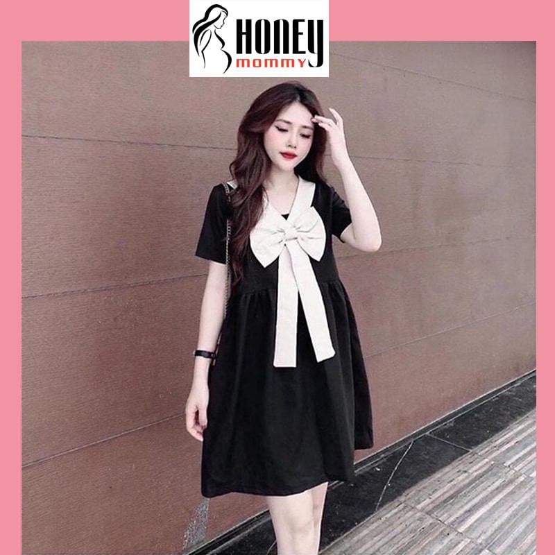 Váy Bầu Đầm Bầu Babydoll Nơ Ngực Mùa Hè Ngắn Tay Công Sở Đi Chơi Đi Tiệc HD2616 Honey Mommy