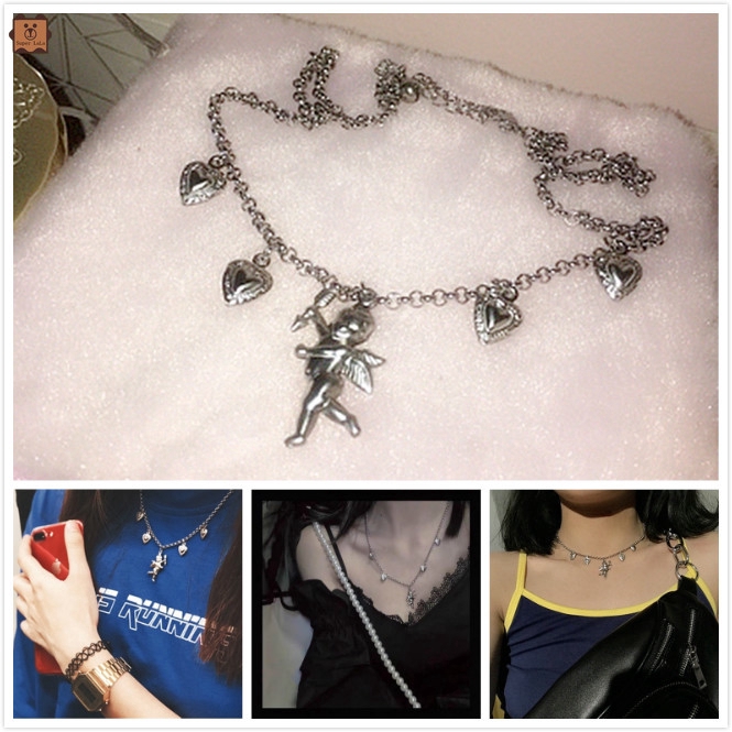 Dây Chuyền Choker Mặt Trái Tim Và Cánh Thiên Thần Phong Cách Hàn Quốc