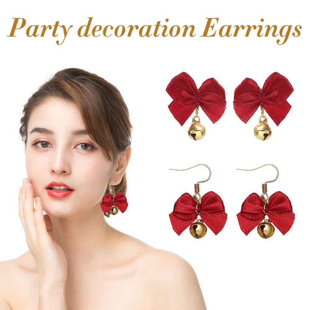 Khuyên Tai Nơ Đỏ Đính Chuông