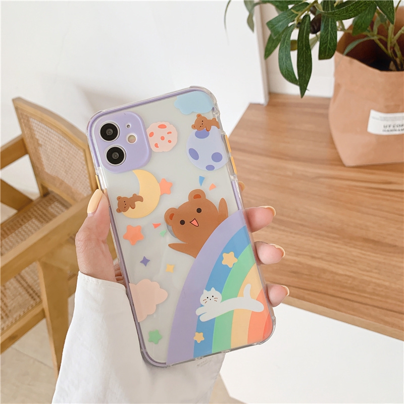 Ốp iphone -Ốp lưng Gấu thỏ vũ trụ cầu vồng trong 4 góc 6/6splus/7/8/7plus/8plus/x/xs/xsmax/11/11promax - Awifi Case V4-9 | BigBuy360 - bigbuy360.vn