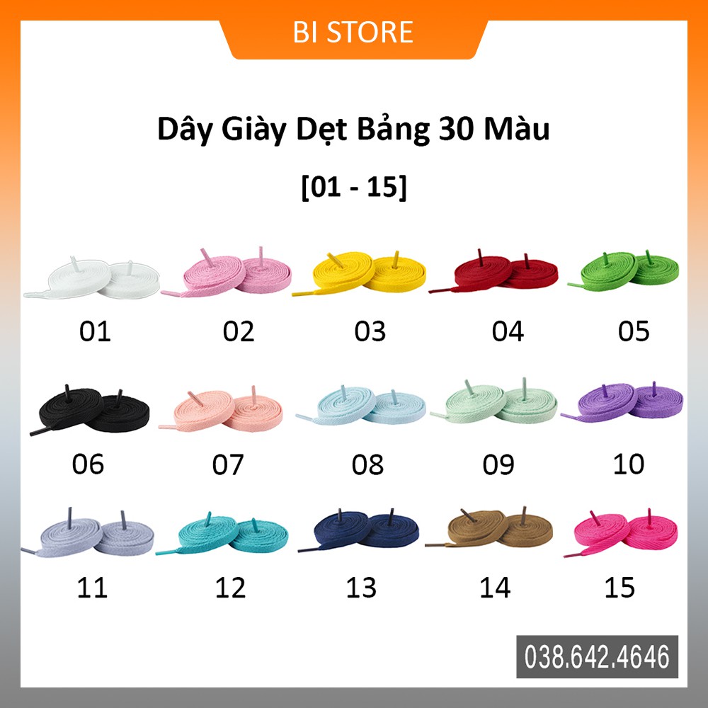 Dây giày dẹt thể thao sneaker giành cho mọi loại giày [𝟬𝟭 - 𝟭𝟱] [𝗕𝗮̉𝗻𝗴 𝟯𝟬 𝗺𝗮̀𝘂] [𝗕𝗮́𝗻 𝘁𝗵𝗲𝗼 𝗰𝗮̣̆𝗽]