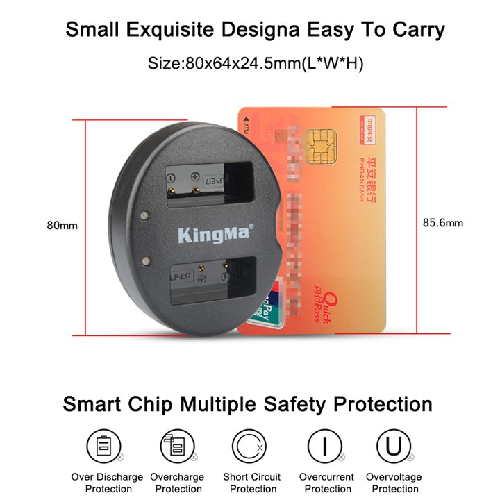 Bộ 1 pin 1 sạc đôi usb KingMa LP-E17 (tặng case pin) dùng cho Canon M3 M5 M6 M100 77D 750D 760D 800D dung lượng 1040mAh