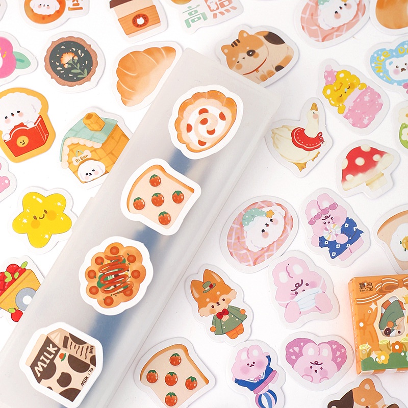 ❤️Hộp 45 Miếng/Hộp ❤️Sticker Dán Trang Trí Nhật Ký Hình Hoạt Hình Đáng Yêu