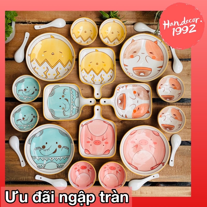 Bộ Bát Đĩa Thú Cute🐷Bát Ăn Cơm,Bộ Chén Dĩa Dễ Thương,Đĩa Sứ Decor Đẹp