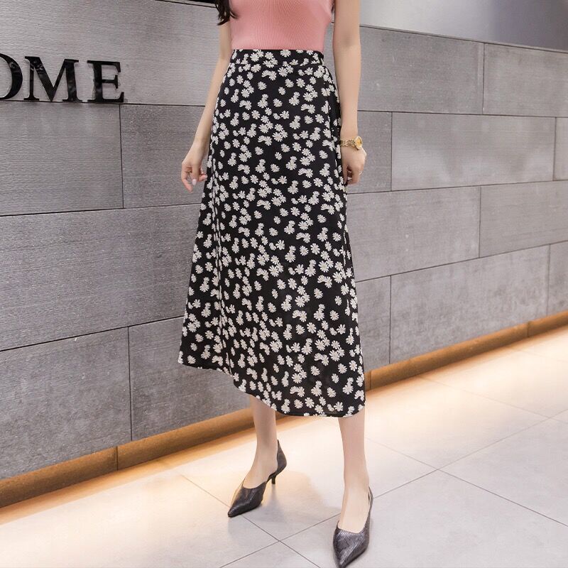 Chân Váy Chữ a Lưng Cao Họa Tiết Hoa Phong Cách Hàn Quốc