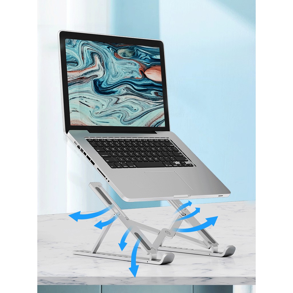 Giá đỡ laptop hỗ trợ tản nhiệt có thể gấp gọn, điều chỉnh nhiều mức độ cao để Laptop, Ipad, Macbook