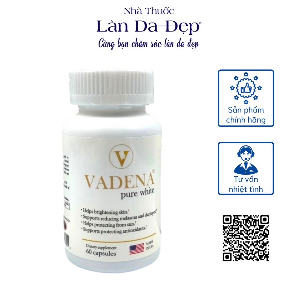 Viên uống Vadena Pure White chống nắng sáng da giảm nếp nhăn ngừa lão hóa lọ 60 viên