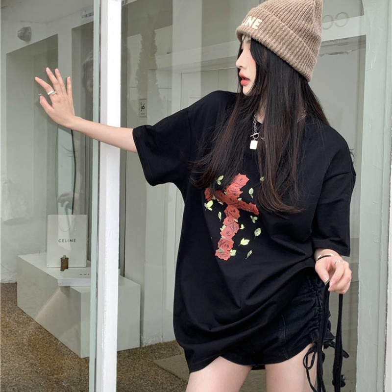 Áo Thun Tay Ngắn Dáng Rộng In Họa Tiết Phong Cách Retro Thời Trang Mùa Hè Cho Nữ