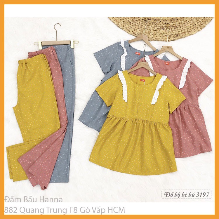 ĐỒ BỘ BẦU TAY NGẮN QUẦN DÀI MẶC BẦU VÀ SAU SINH, VẢI LỤA MÁT MỀM KHÔNG NHĂN, CÓ KHÓA CHO BÉ TY