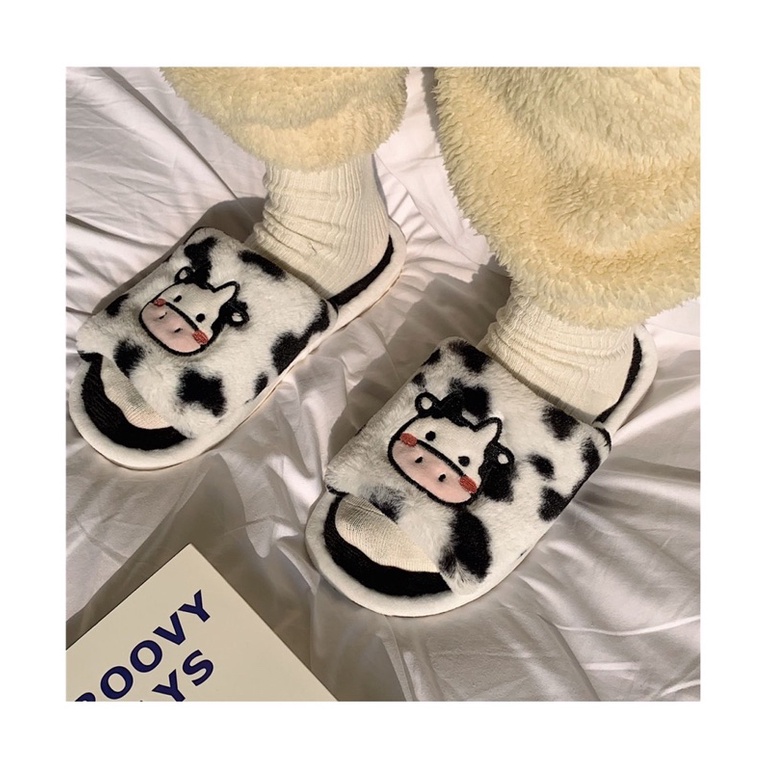 Dép bông bò sữa cute đế xốp chống trơn đi được cả ngoài đường