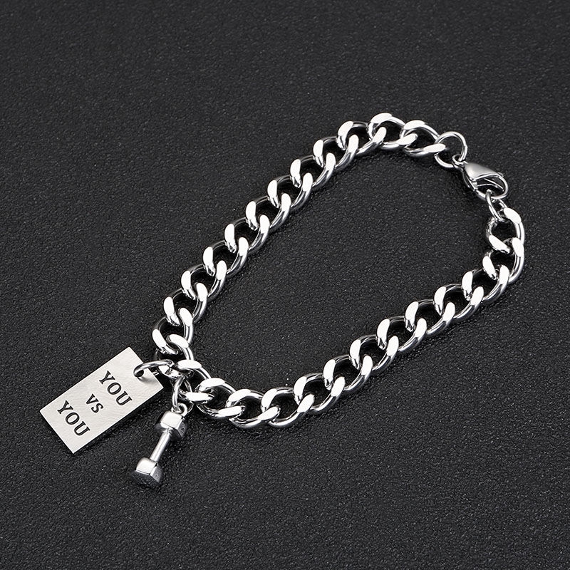 Vòng Tay Thép Titan Mặt Hình Quả Tạ Độc Đáo Thời Trang