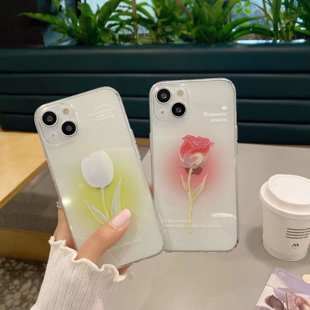 Ốp Điện Thoại Silicon Trong Suốt Họa Tiết Hoa tulip Xinh Xắn Cho iPhone 13 12 11 Pro Xs Max X Xr 6s 7 8 Plus SE