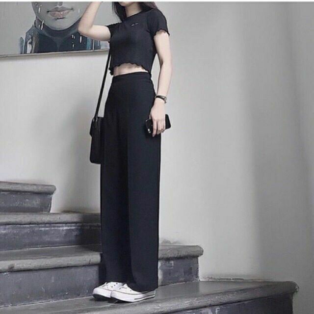 Quần culottes nữ ống rộng dáng dài lưng cao form đẹp dây khóa kéo bên hông