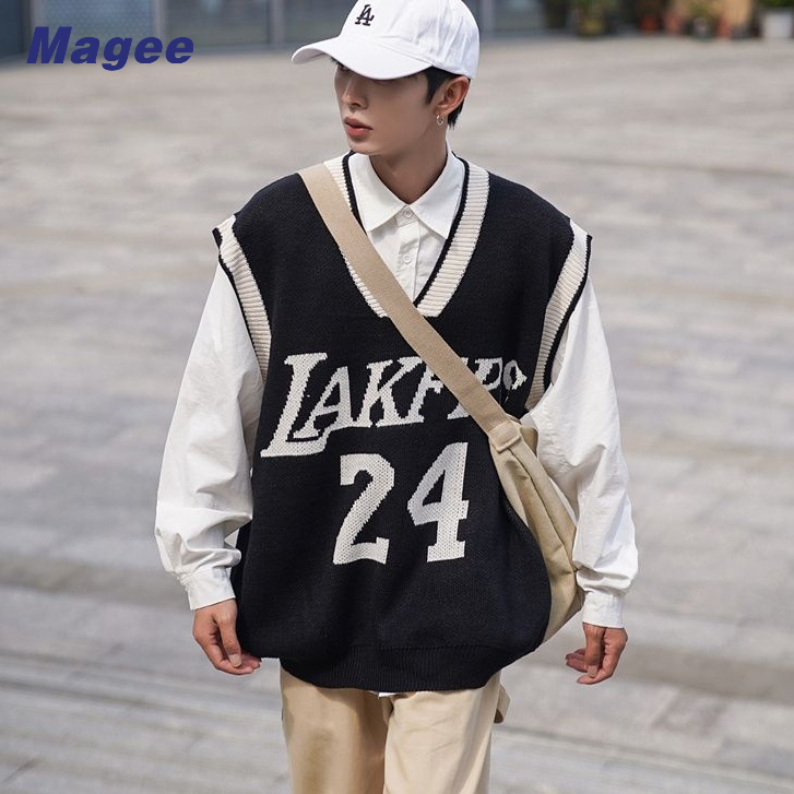 Áo Sweater Sát Nách Cổ V In Chữ Thời Trang Mùa Thu Cho Nam
