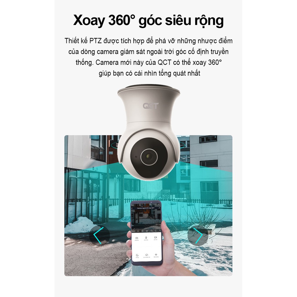 Camera ngoài trời thông minh QCT xoay 360 độ 2K quốc tế chống nước ip68