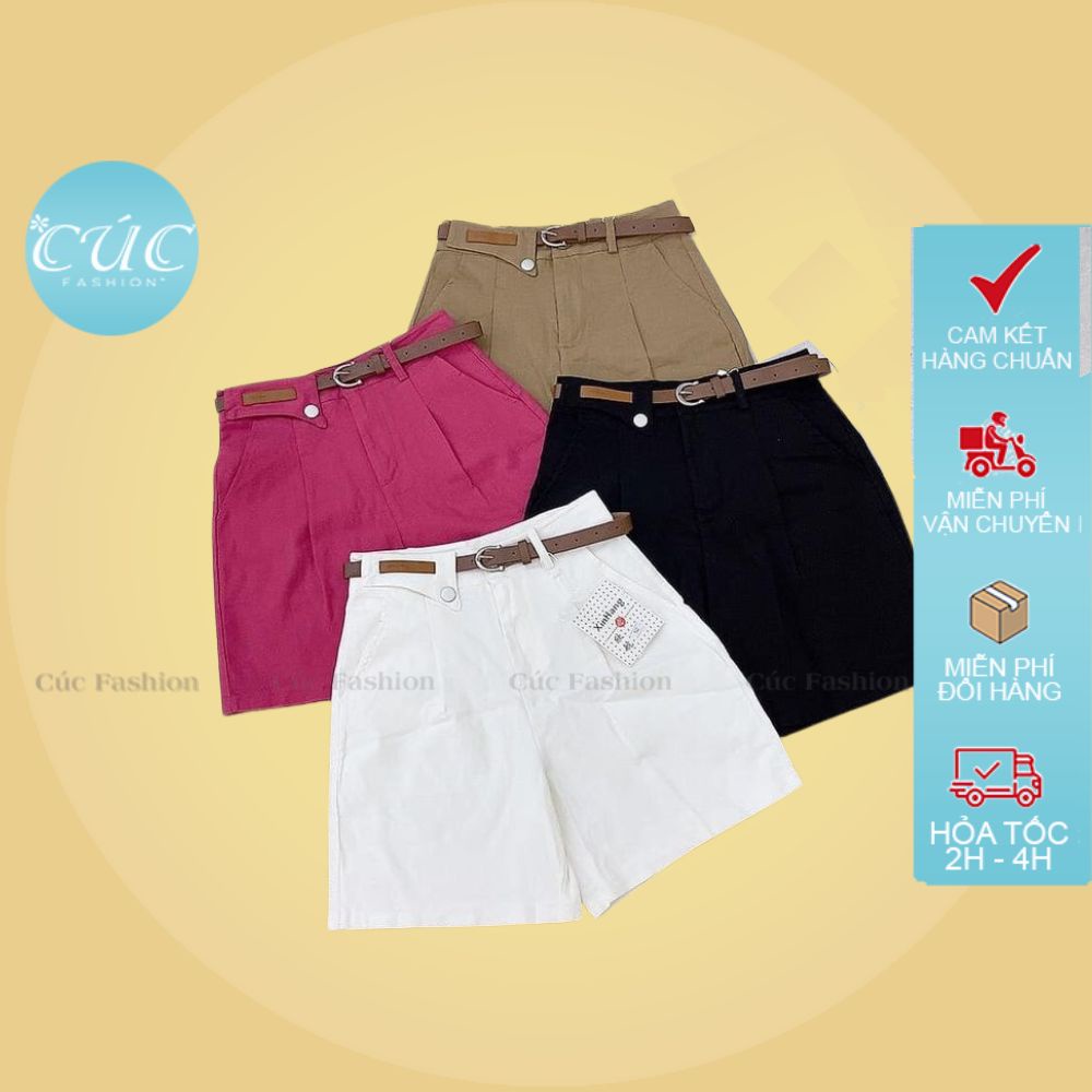 Quần short kaki Cúc Fashion nữ lưng cao chất jean đùi hàng quảng châu cao cấp ống rộng sooc Qs901 quần sóc đai luồn
