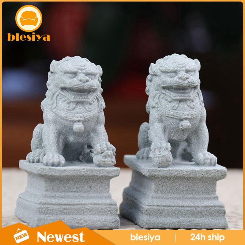 Bộ 2 Bức Tượng Sư Tử Bằng Đá Cát Phong Cách Trung Hoa