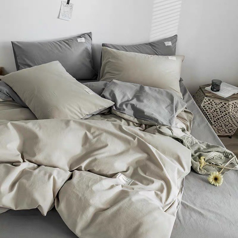 BỘ CHĂN GA GỐI COTTON TICI CAO CẤP ( CHĂN ĐÃ TRẦN BÔNG) MÀU XÁM BE - ĐỦ KÍCH THƯỚC