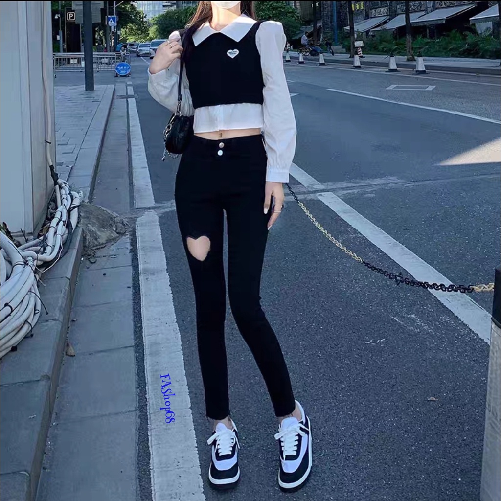 Quần Jean, baggy rách gấu hình trái tim đẹp lung linh hot hit 2021 - Hàng nhập khẩu