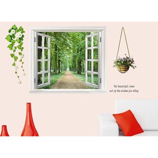 Decal dán tường cửa sổ xanh