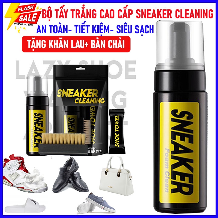 Bộ kit CAO CẤP vệ sinh giày Sneaker Cleaning, bình xịt bọt tuyết giặt giày 4 món kèm bàn chải, khăn lau sạch