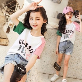 Áo Thun Ngắn Tay In Hình Phong Cách Hàn Quốc Cho Bé Gái