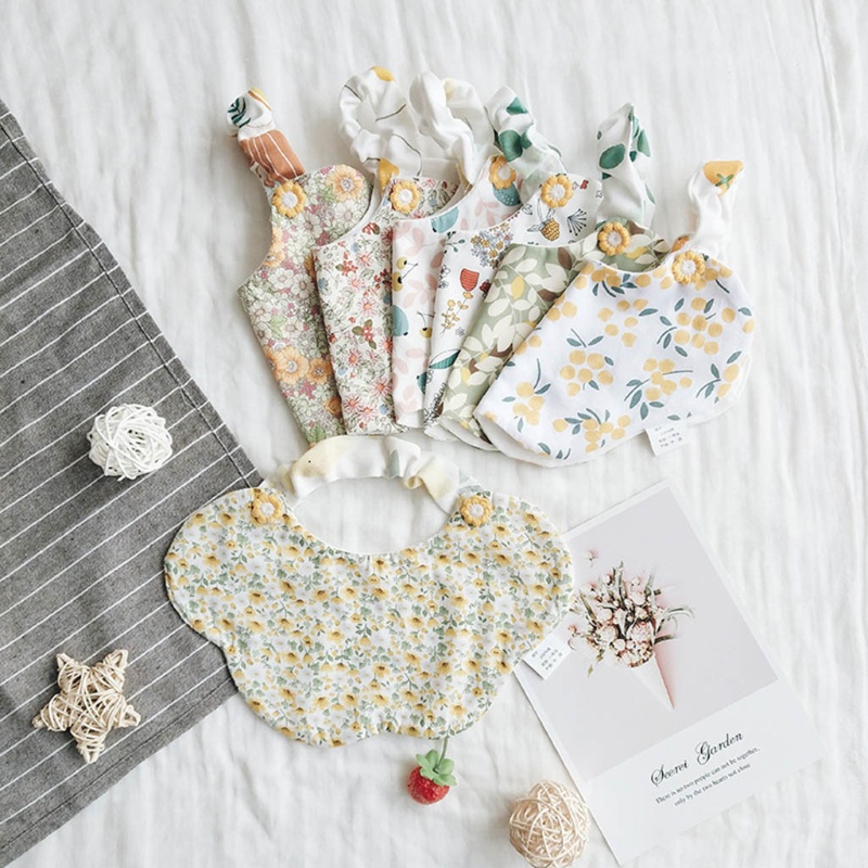 Yếm Ăn Cotton Mềm Mại In Họa Tiết Hoa Xinh Xắn Dành Cho Các Bé