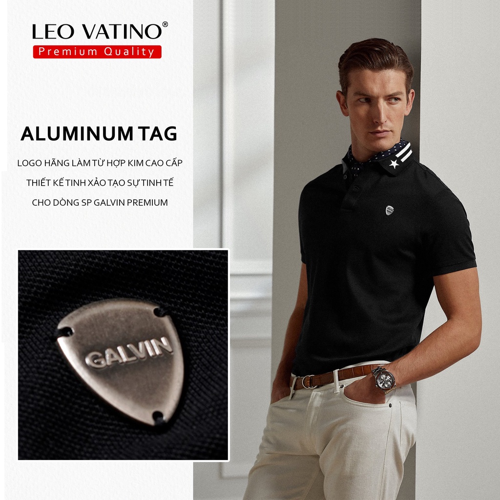 Áo polo nam Galvin Premium cotton cao cấp 95% cổ thêu Ngôi sao gắn tag Hợp kim Aluminum PLGVPR03 - Leo Vatino