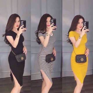 đầm body cổ tim chất thun gân,ôm sát siêu đẹp