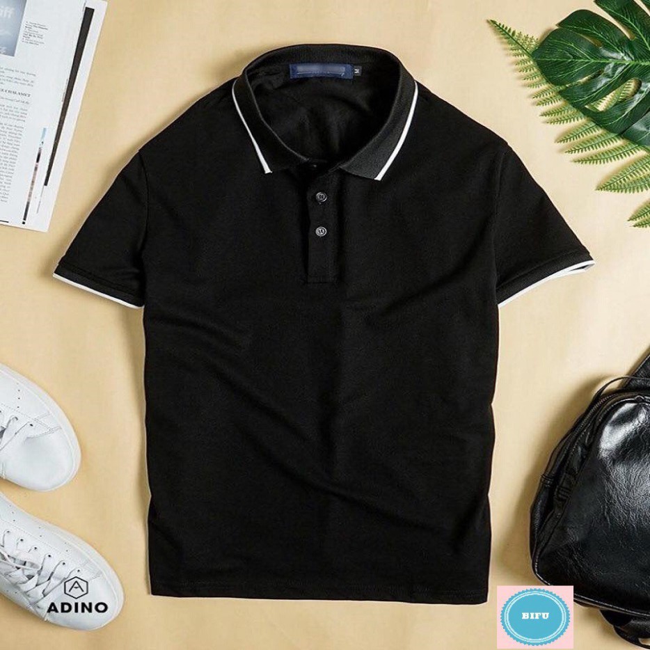 Áo phông nam ngắn tay cổ bẻ phối viền cao cấp : Kiểu dáng Hàn Quốc chất liệu cotton , co giãn 4 chiều(APKV) | BigBuy360 - bigbuy360.vn