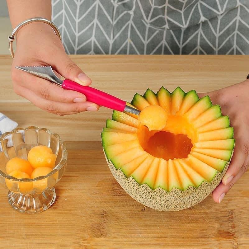 Dao tỉa 2 đầu múc trái cây, múc kem, trang trí hoa quả có muỗng inox múc tiện lợi không gỉ
