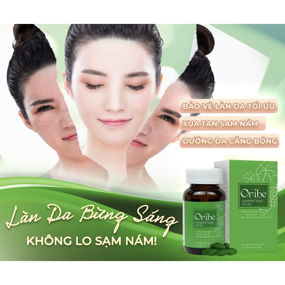 [Combo 3 Hộp] Viên uống Đẹp Da, Mờ Nám, Chống Lão Hóa Oribe - Chiết xuất Hạt Nho Pháp, Collagen nhập khẩu Ý (hộp 30)