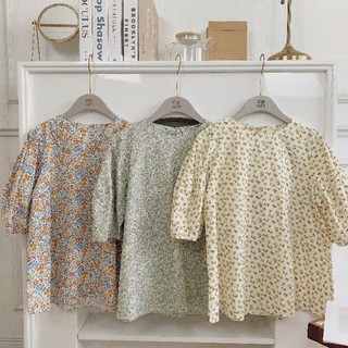 Áo hoa nhí thô vintage cổ tròn shop chie