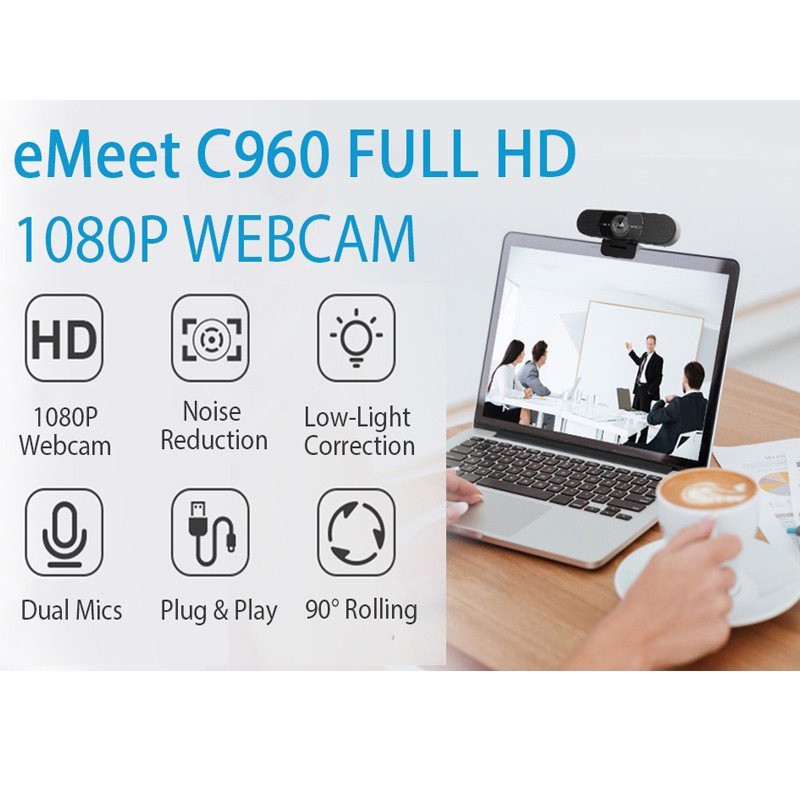 Webcam Họp Trực Tuyến Góc Rộng 90*, Full HD1080P, Tự Động Lấy Nét Và Căn Chỉnh Ánh Sáng Emeet C960 - Hàng Chính Hãng