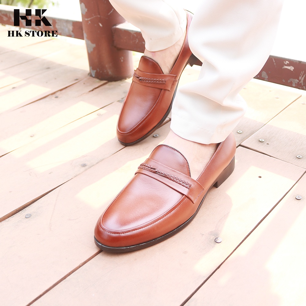 Giày lười nam thanh niên - hàng chính hãng HK.STORE - da bò thật 100% kiểu dáng trẻ chung và thời trang