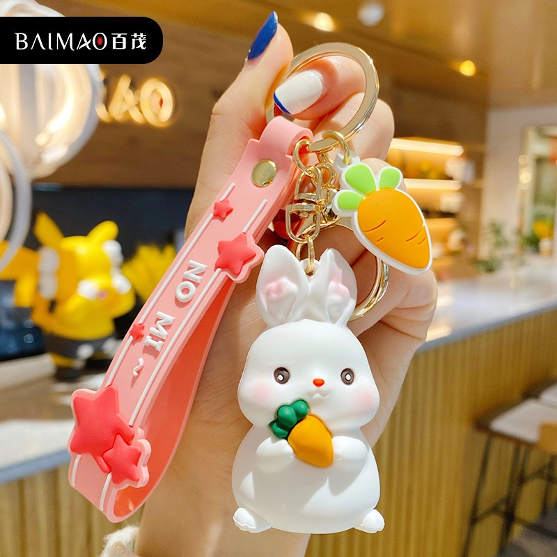 Baimao Chính Hãng Móc Chìa Khóa Xe Hơi Cặp Đôi Hình Thỏ Cơm glutinous rice Thời Trang Tinh Tế