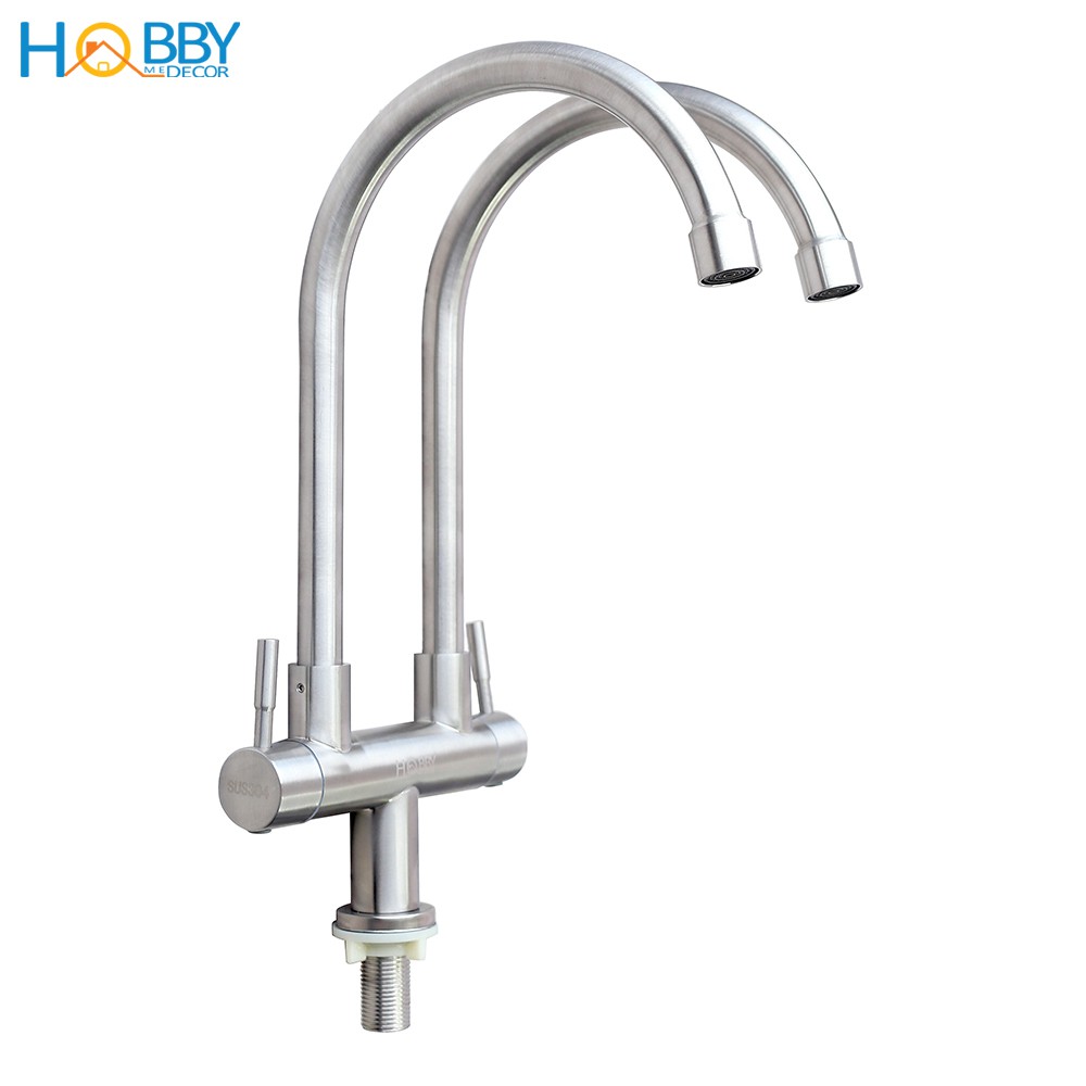 Vòi rửa chén lạnh 2 đầu Inox 304 HOBBY RC2D cao cấp không rỉ sét