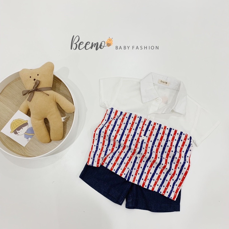 Set sơ mi short kẻ sọc bé trai